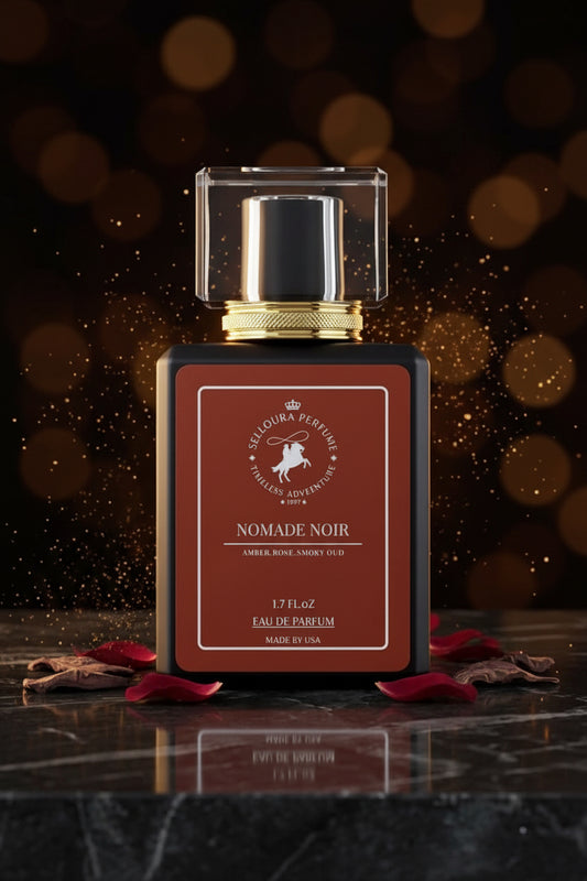 oud fragrance inspired by Ombre Nomade - Nomade Noir perfume showcased with fragrance notes.